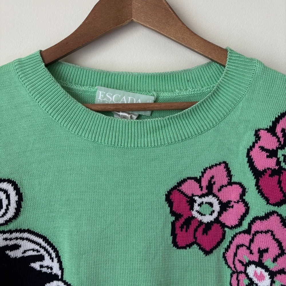 Escada Vintage 80's Colorblock Floral Oversized Pullover Sweater Sz 40 Medium - Picture 2 of 8
